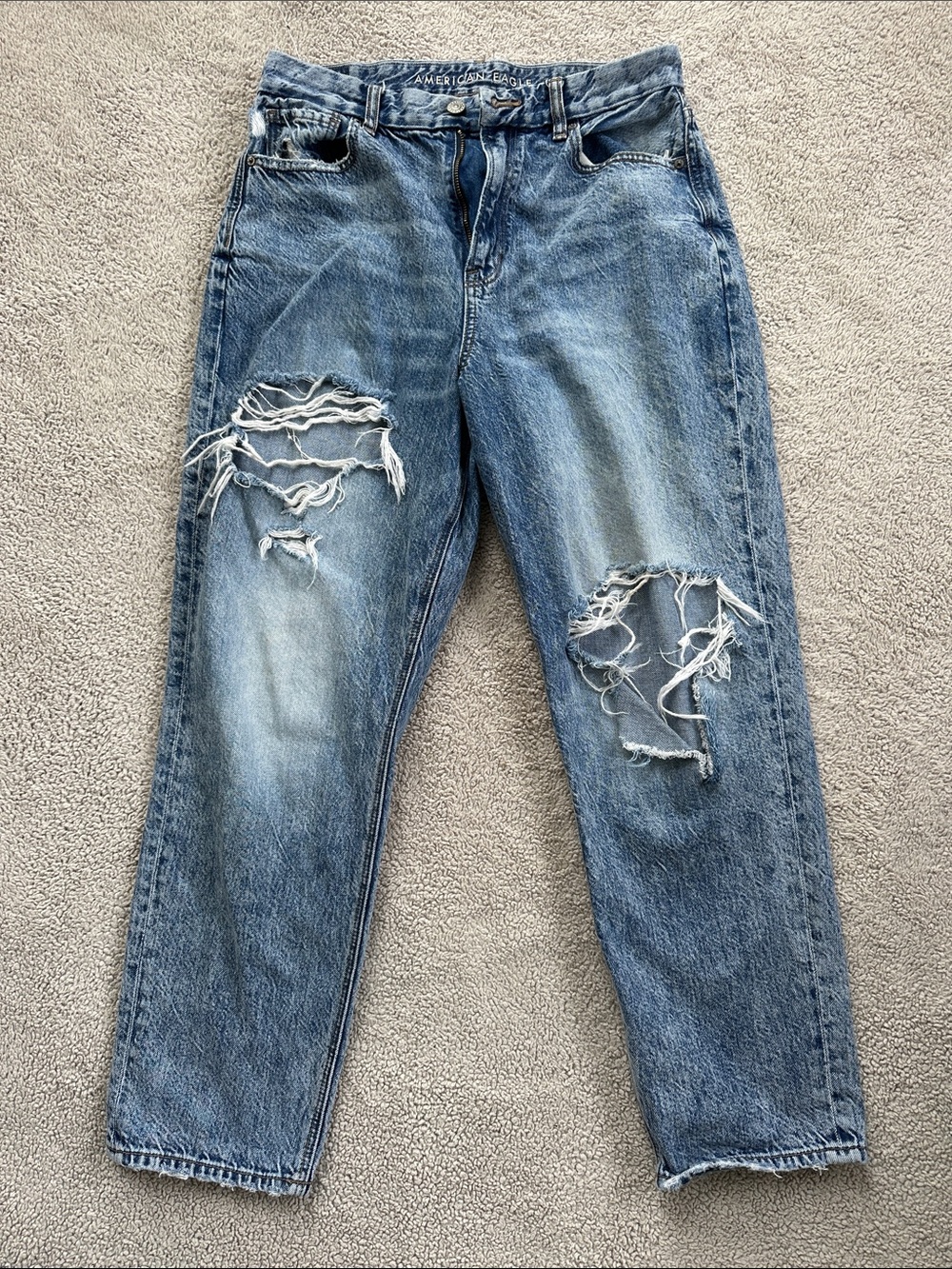 American Eagle Outfitters Distressed Light Blue Curvy Mom Jeans